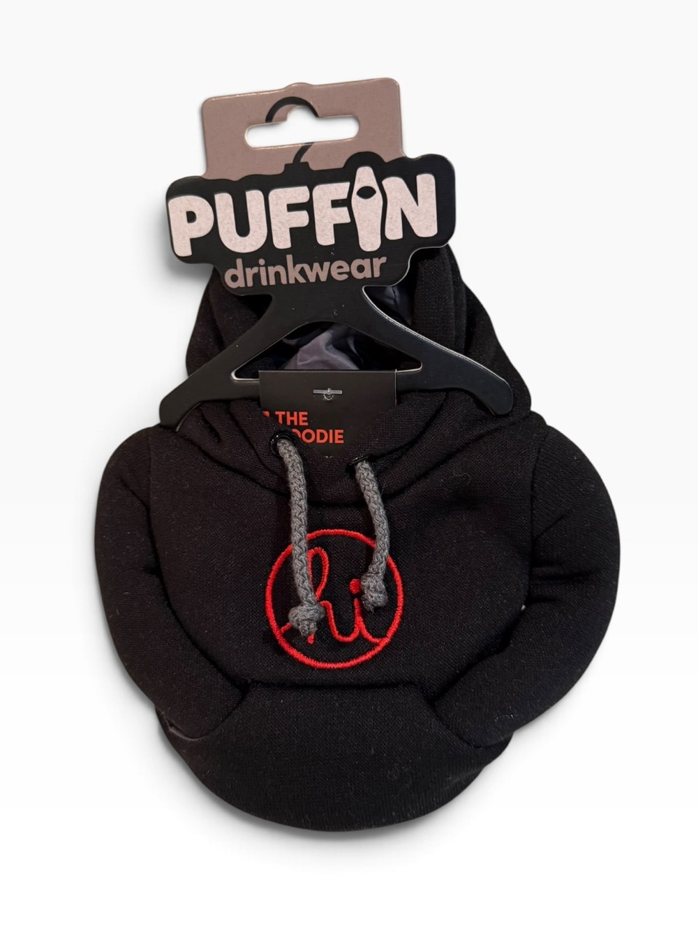New Puffin Drinkwear The Hoodie Insulated Can Cooler Black/Pewter Hi Logo